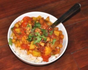 Vegetarian curry and basamati rice