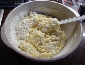 Folding in flour to Lime drizzle cake mix