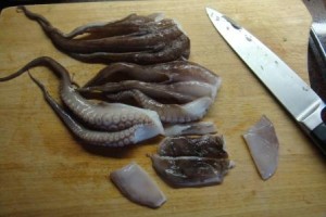 A cleaned octopus ready for cooking