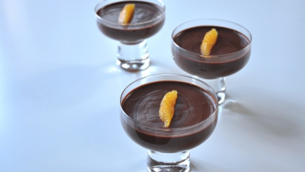 an image of 3 chocolate orange mousse in glasses