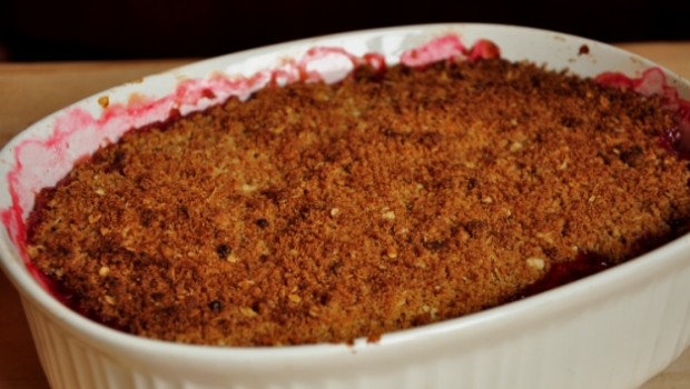 An image of apple and rhubarb crumble