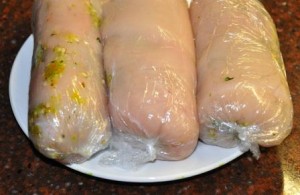 Chicken rolls brefore refrigeration