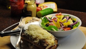 Turkey croque-monsieur with salad