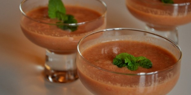 Gazpacho with mint in glass bowls