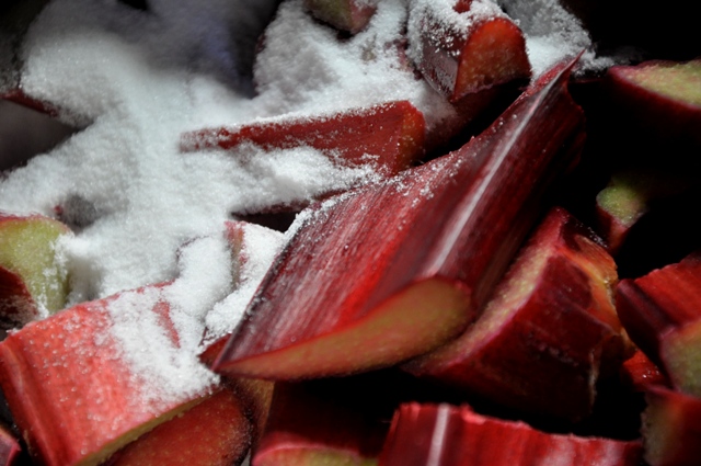 An image of chopped rhubarb and sugar