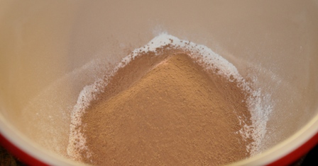 Cocoa and flour sifted