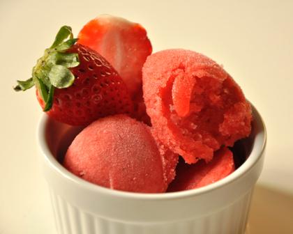 strawberry sorbet with fresh strawberries