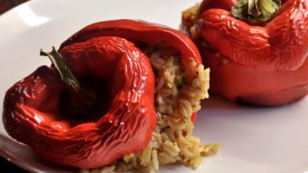 An image of stuffed capsicums on a plate.