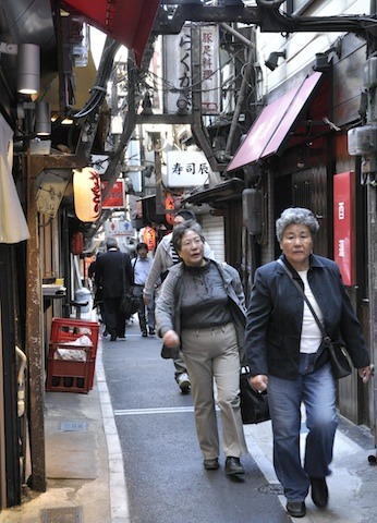 An image of a street of yakitori bars in Tokyo