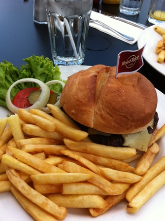 An image of a mushroom and swiss burger and Hard Rock cafe Sydney