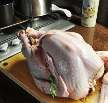 An image of a turkey ready to be roasted.