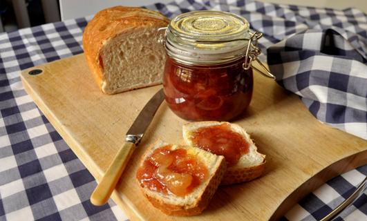 Nectarine and vanilla jam on fresh bread
