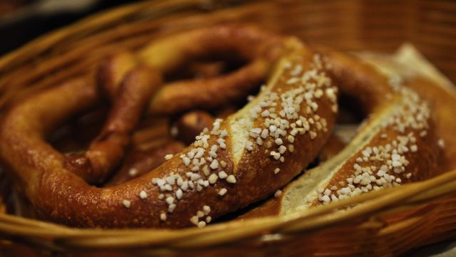 An image of fresh pretzels in a basket