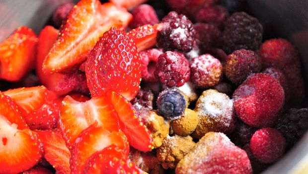 Cooking mixed sumer fruit for a summer pudding