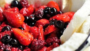 An image of summer pudding fruit in bread bowl