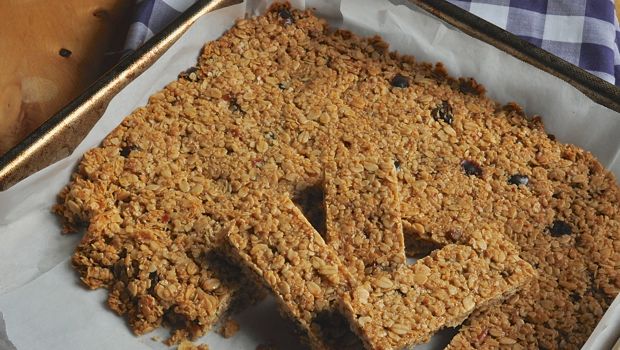 Flapjack slices on baking tray