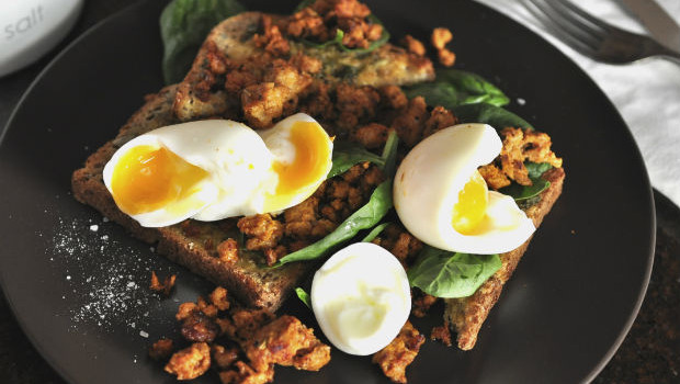 Deconstructed chorizo with eggs and spinach