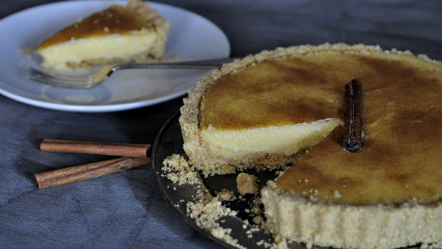 South African Melktert - milk or custard tart on a plate