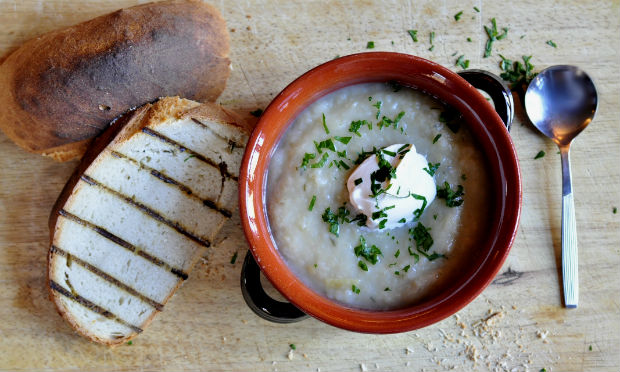 potato and leek soup with sourdough bread