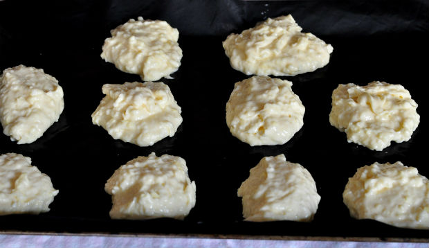 pão de queijo batter on baking tray