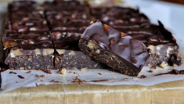 Dark chocolate, salted caramel slice