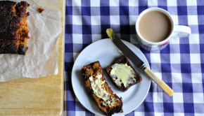 Malt loaf on a plate with tea