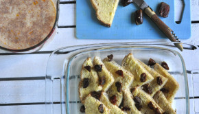 Bread and butter pudding in preparation