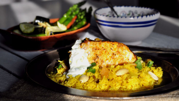 Moroccan spiced fish and yellow rice