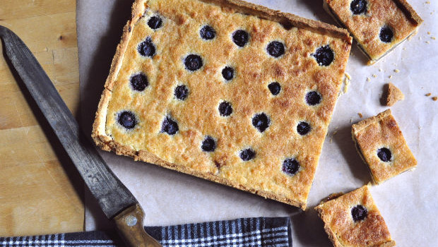 Fresh baked blueberry and frangipane tart