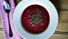 Roasted beetroot soup in a bowl