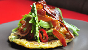 sweetcorn pancake with smoked bacon