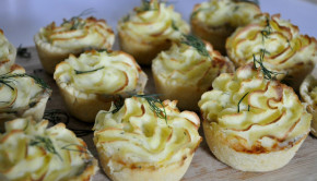 Baked mini seafood pies with citrus mash topping