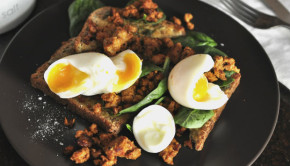 Deconstructed chorizo with eggs and spinach