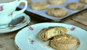 Lemon and pistachio biscuits with afternoon tea